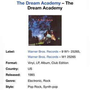 Vinyl dream academy 80s near mint